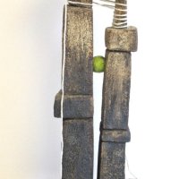 24. Eggheads. 40cm h. Goose eggshells. Oxide. Paint. String. Varnish. Wool. Glue